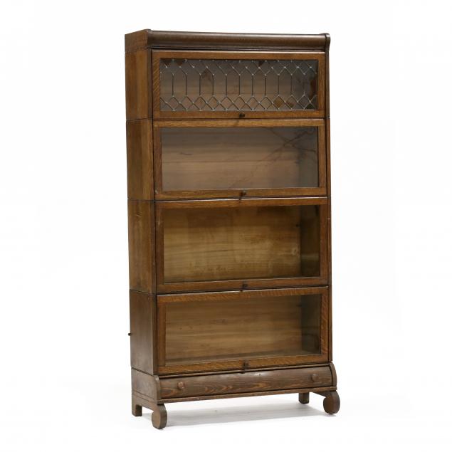vintage-leaded-glass-and-oak-barrister-bookcase