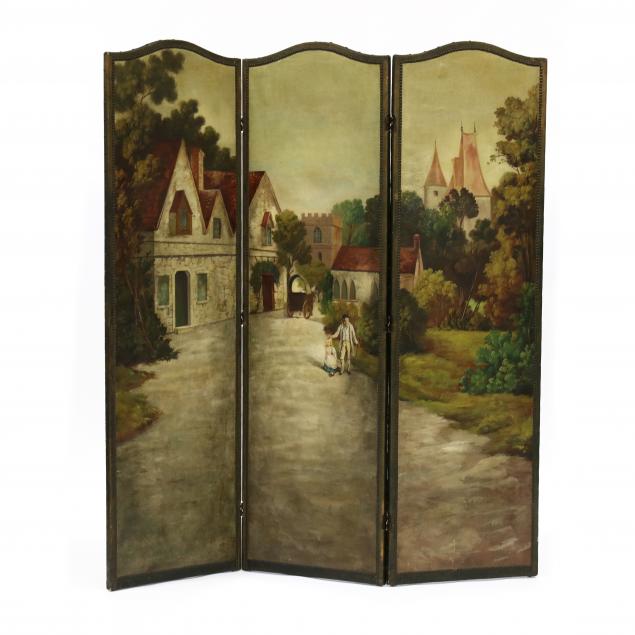 antique-continental-three-panel-painted-floor-screen