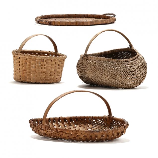 a-grouping-of-four-vintage-basketry-items