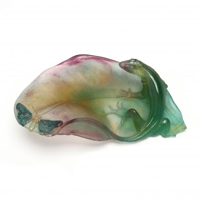 daum-pate-de-verre-art-glass-lizard-tray