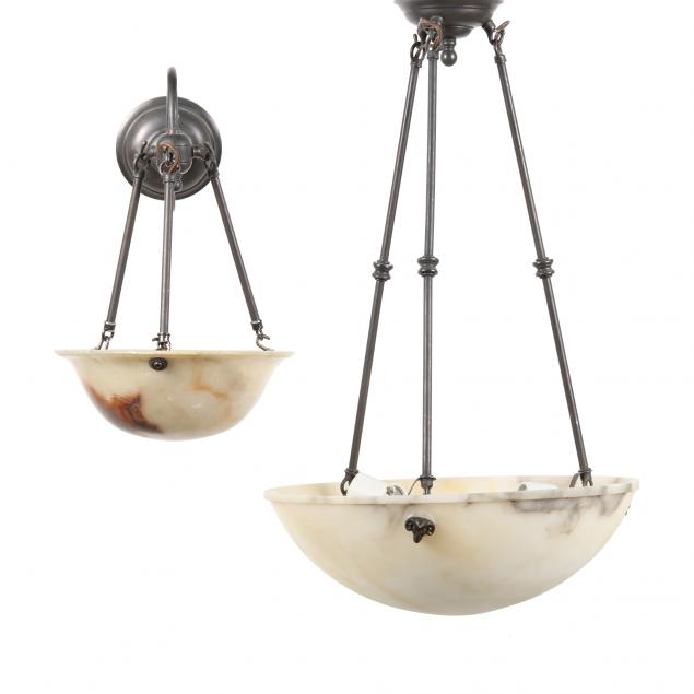 alabaster-three-light-dome-chandelier-and-sconce