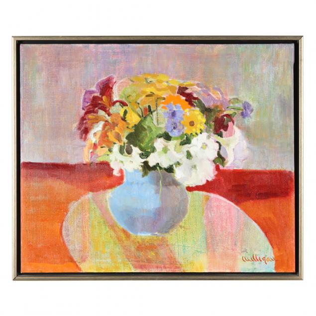 joan-milligan-nc-i-the-blue-vase-zinnias-petunias-i