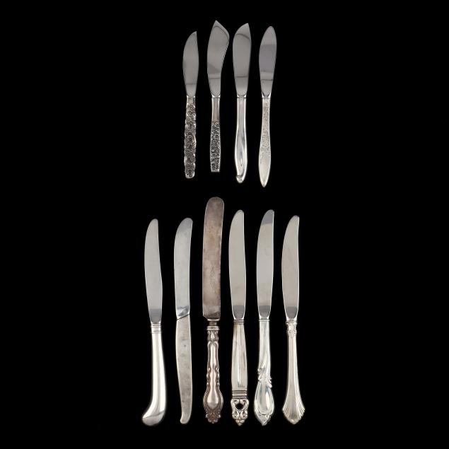 a-grouping-of-american-sterling-silver-handled-knives