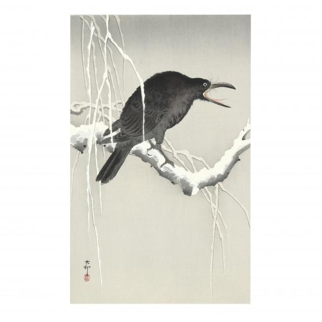 koson-ohara-japanese-1877-1945-i-cawing-crow-in-snow-i