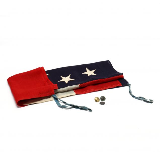 three-confederate-uniform-buttons-and-postwar-first-national-flag