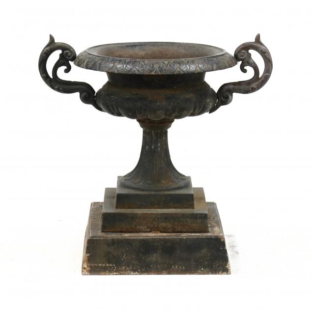classical-style-cast-iron-double-handled-garden-urn-on-stand