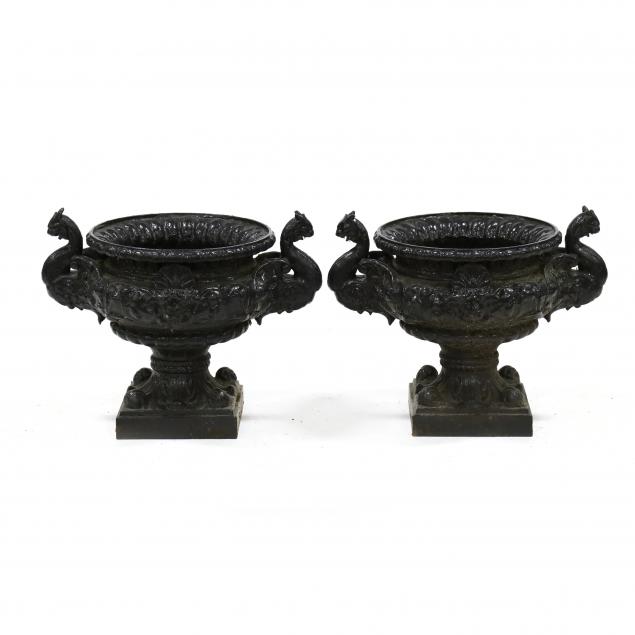 pair-of-cast-iron-dragon-handled-garden-urns