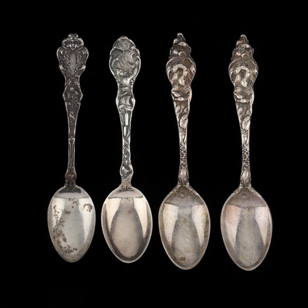 four-art-nouveau-sterling-silver-teaspoons
