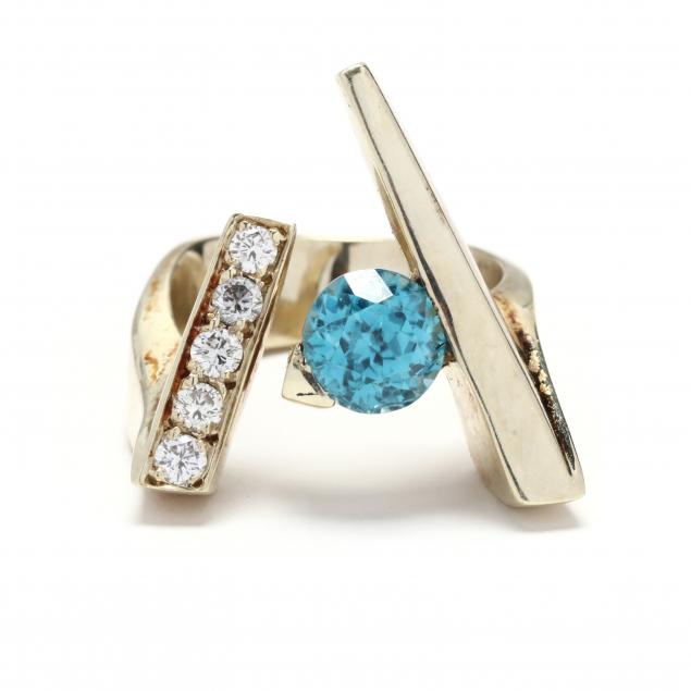 a-modernist-gold-blue-zircon-and-diamond-ring