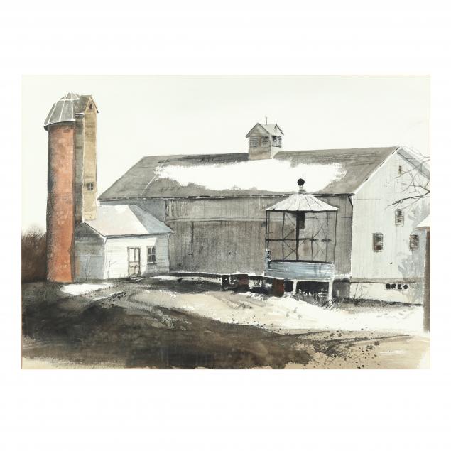 robert-highsmith-american-b-1949-barn-and-silo-in-snow