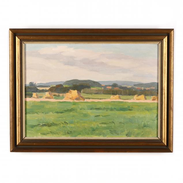 danish-school-mid-20th-century-landscape-with-haystacks