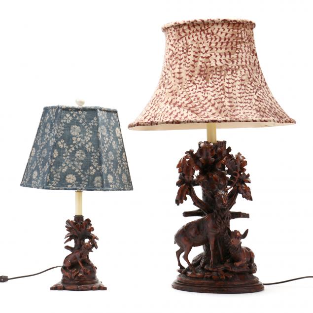 two-black-forest-style-table-lamps
