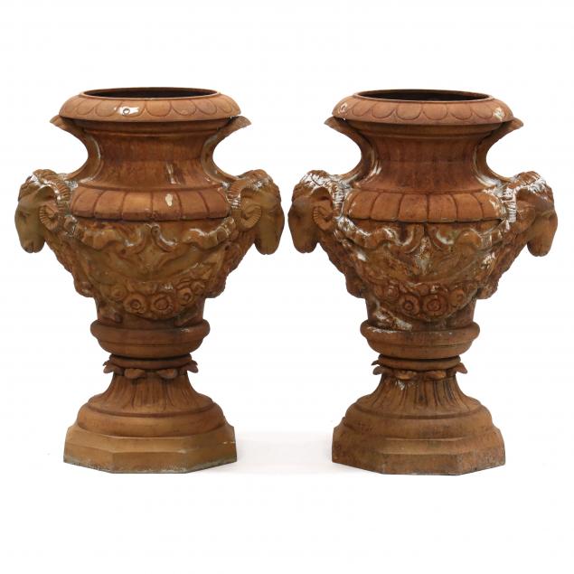 pair-of-cast-iron-classical-style-large-garden-urns