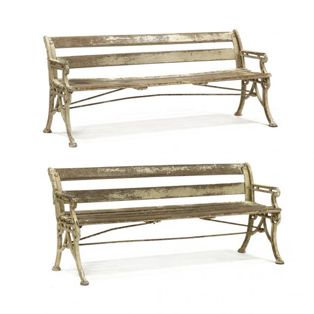 pair-of-antique-large-cast-iron-and-teak-garden-benches