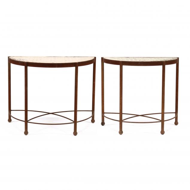 two-similar-architecturally-salvaged-demilune-console-tables