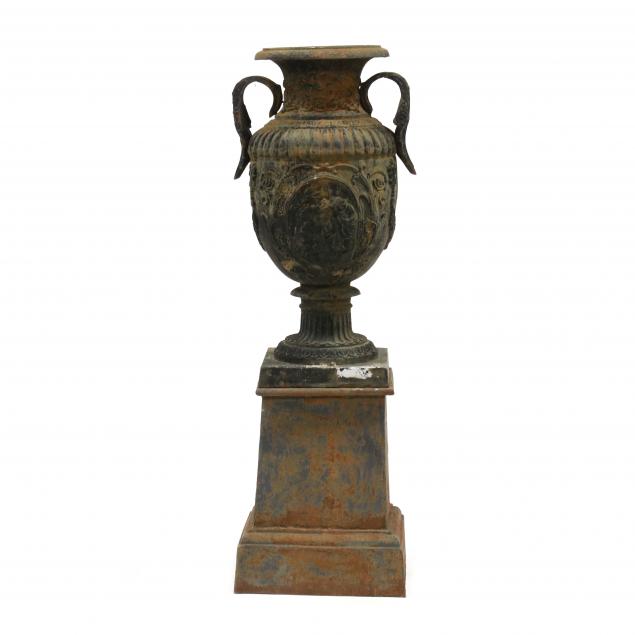 tall-classical-style-cast-iron-urn-on-pedestal