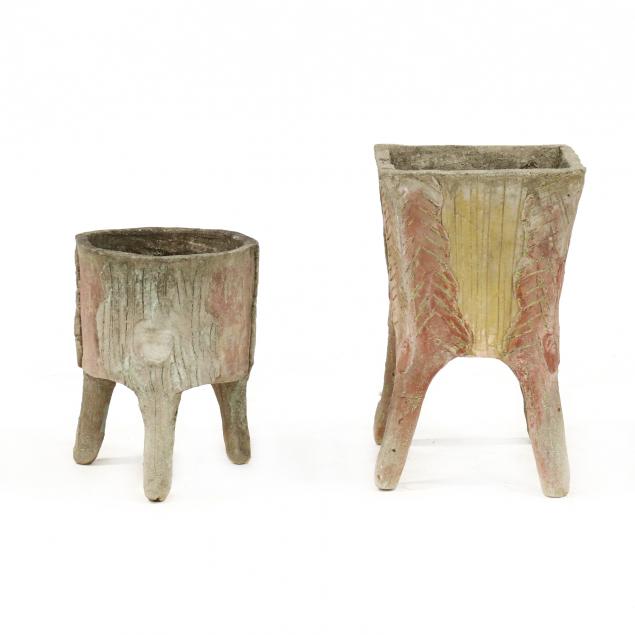 two-vintage-cast-stone-faux-bois-planters