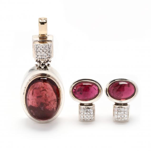 silver-pink-tourmaline-and-diamond-pendant-and-earrings-michael-dawkins