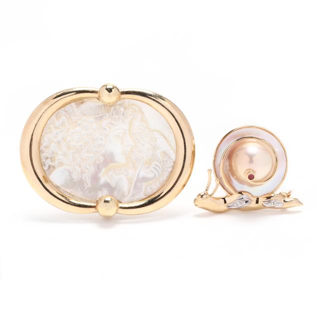 two-gold-and-pearl-brooches