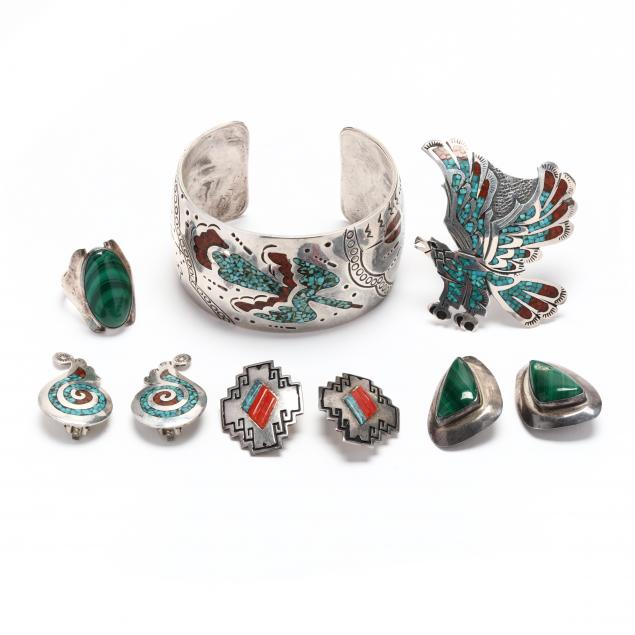 group-of-southwestern-silver-gem-set-jewelry-items