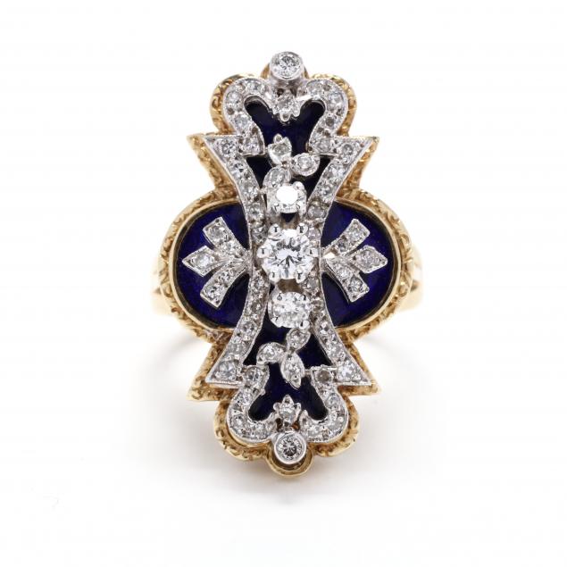 bi-color-gold-diamond-and-enamel-ring