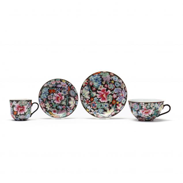 two-chinese-porcelain-famille-noire-millefleur-cups-and-saucers