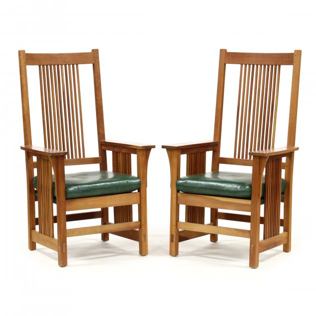 stickley-pair-of-mission-style-cherry-high-back-armchairs