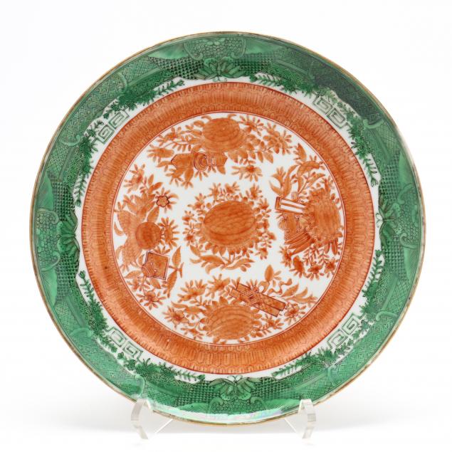 a-rare-chinese-export-porcelain-orange-and-green-fitzhugh-plate