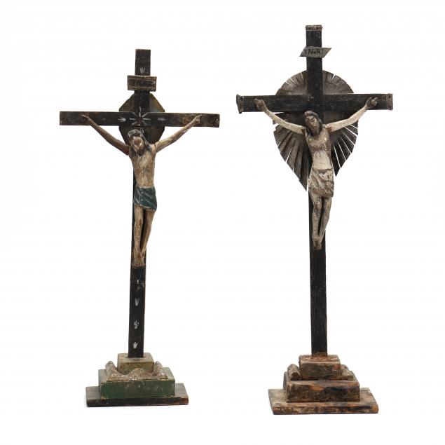 two-spanish-colonial-carved-crucifixes