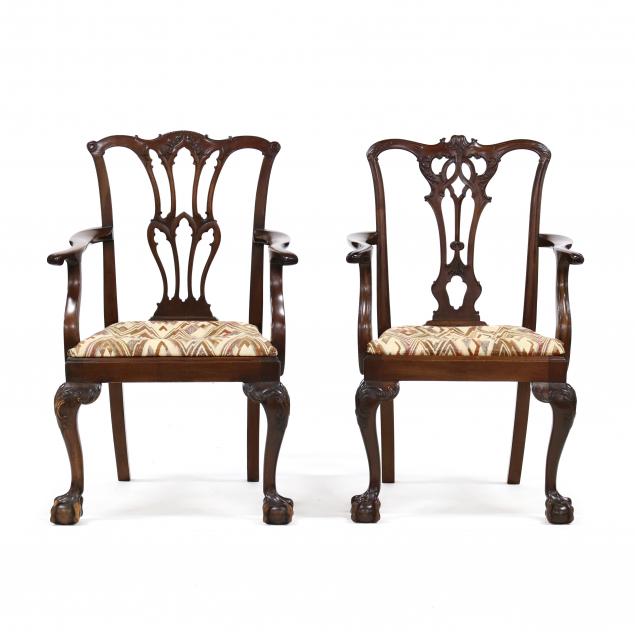 two-antique-chippendale-style-carved-mahogany-armchairs