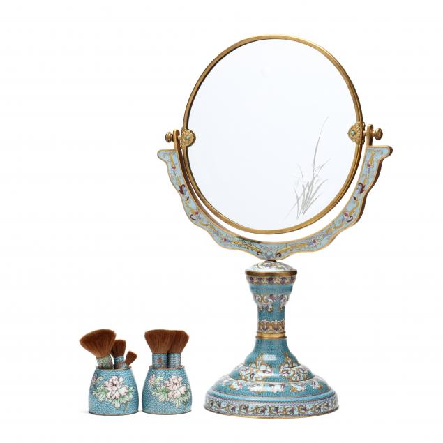 a-chinese-cloisonne-style-standing-vanity-mirror-with-holders-and-brushes