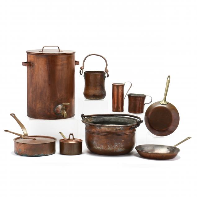 group-of-vintage-copper-clad-kitchen-ware