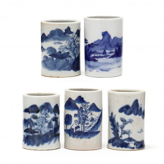 a-group-of-chinese-blue-and-white-porcelain-brush-pots-with-landscapes