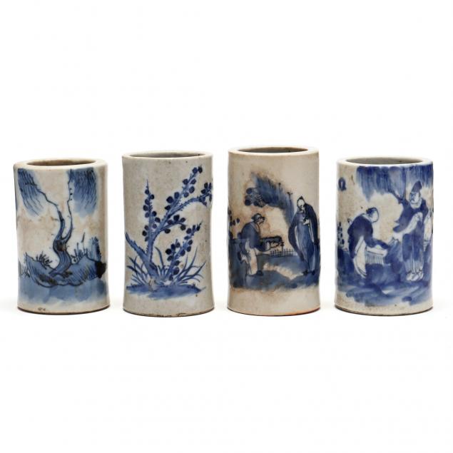 a-group-of-four-chinese-porcelain-blue-and-white-brush-pots
