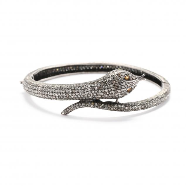 silver-and-gem-set-snake-bracelet