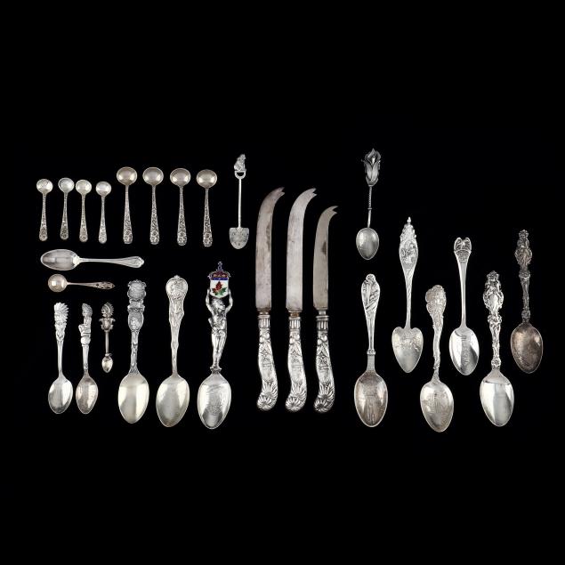 a-grouping-of-souvenir-and-assorted-sterling-silver-flatware