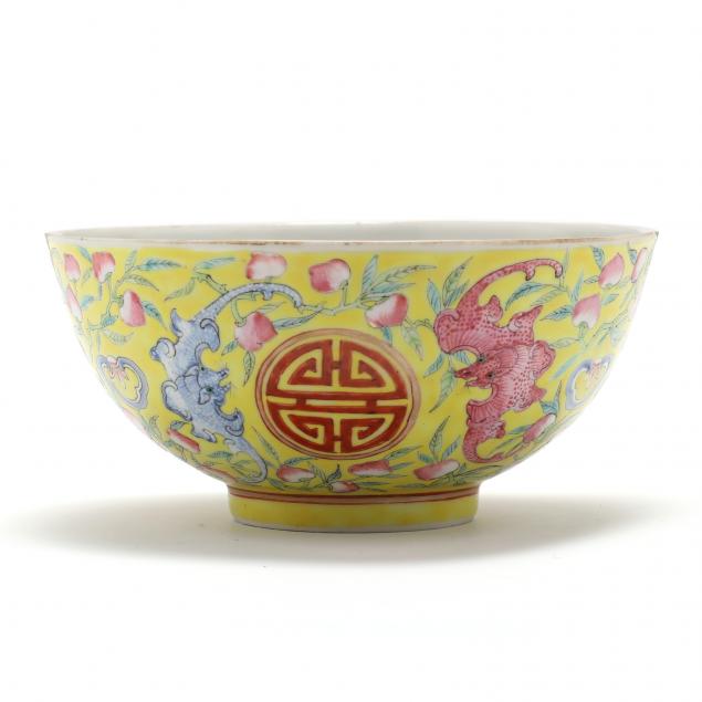 a-chinese-porcelain-yellow-ground-famille-rose-longevity-bowl