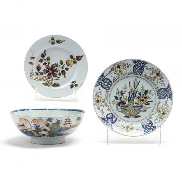 three-pieces-of-english-delft-polychrome-pottery