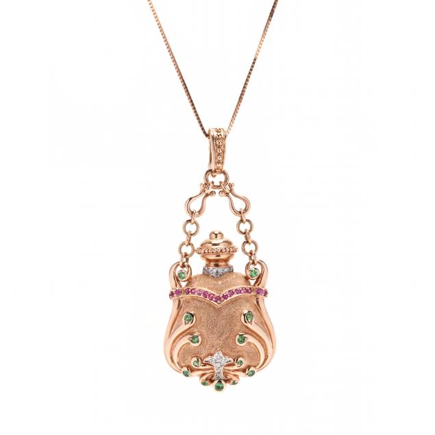 rose-gold-and-gem-set-scent-bottle-motif-vinaigrette-necklace