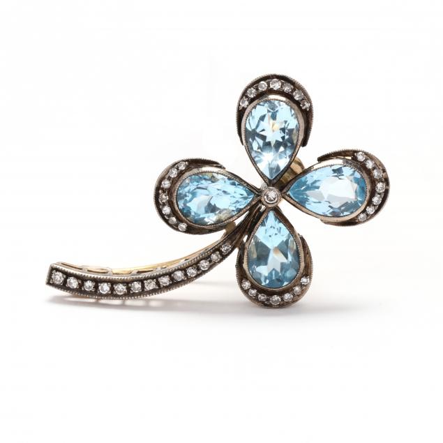 silver-topped-gold-aquamarine-diamond-flower-brooch