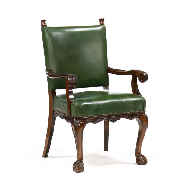 chippendale-style-leather-upholstered-library-armchair