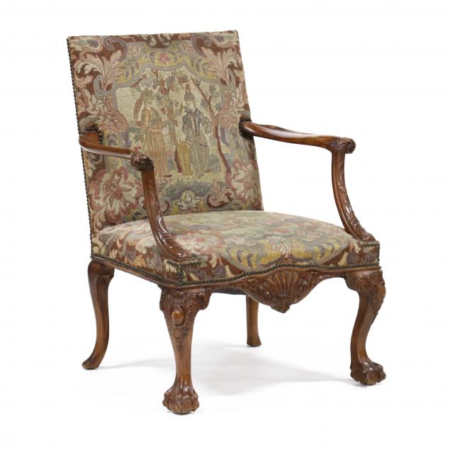 chippendale-style-carved-mahogany-and-tapestry-lolling-chair