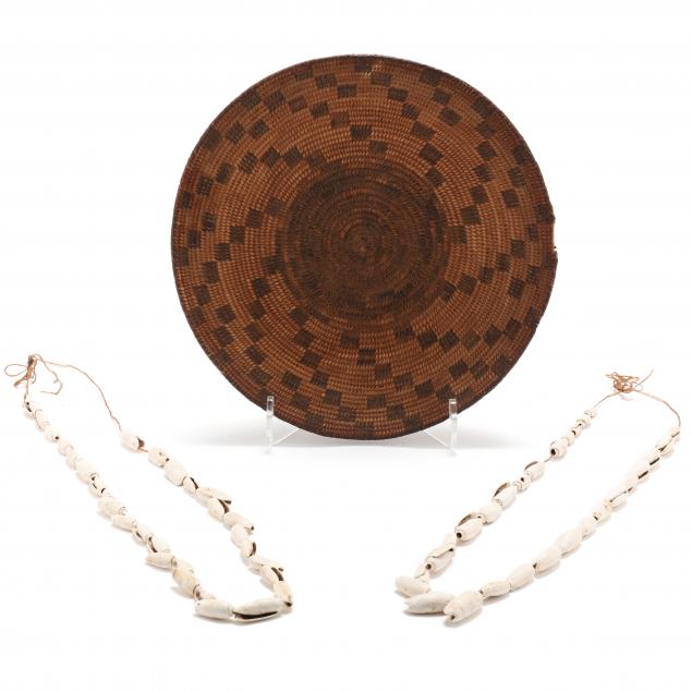 southwestern-papago-basket-and-two-ancient-shell-necklaces