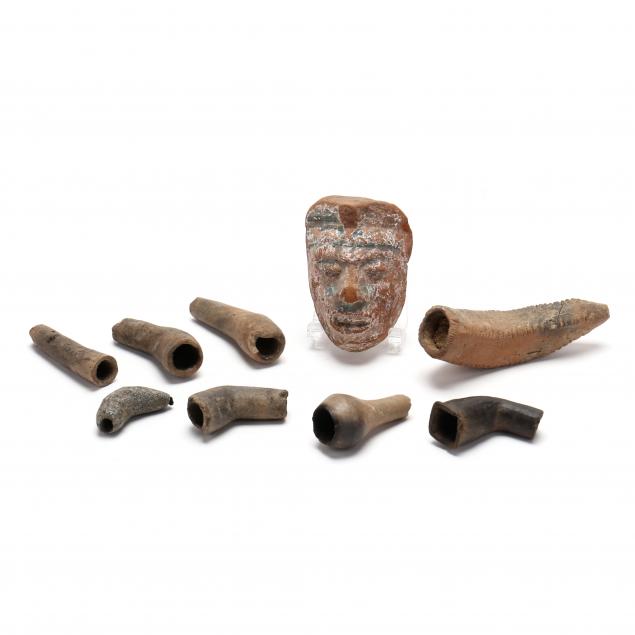 eight-southeastern-indian-pipes-and-a-small-pre-columbian-painted-mask