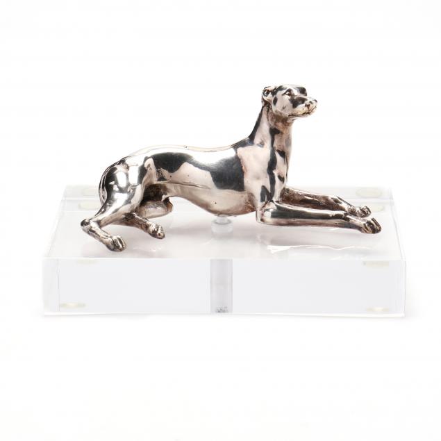 silver-clad-hound-on-lucite-base