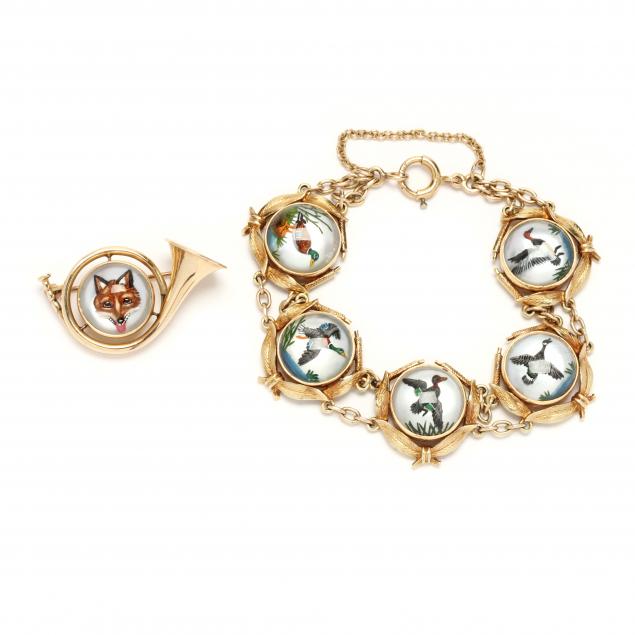 gold-and-reverse-painted-crystal-bracelet-and-brooch