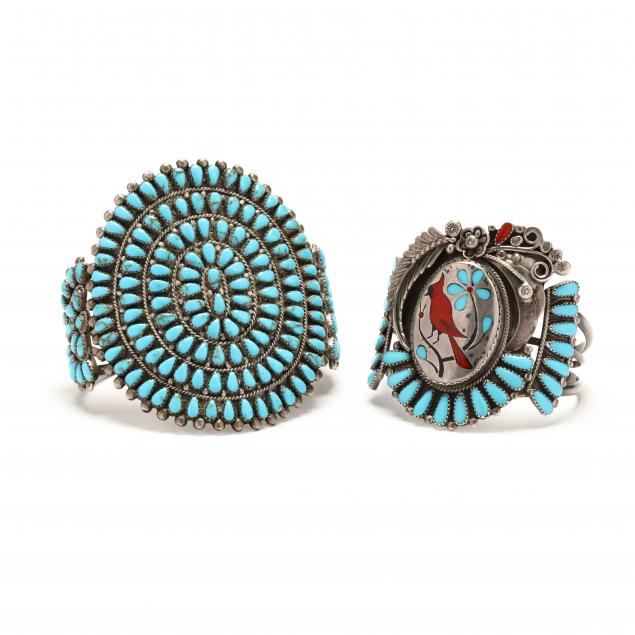 two-southwestern-silver-and-turquoise-cuff-bracelets