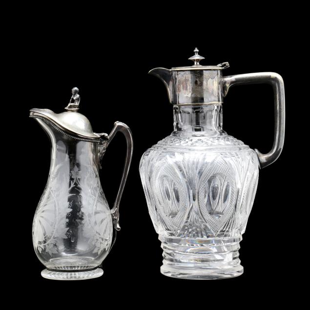 two-antique-cut-glass-and-silverplate-pitchers