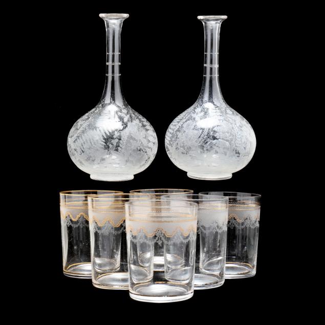 pair-of-antique-etched-glass-decanters-and-tumblers