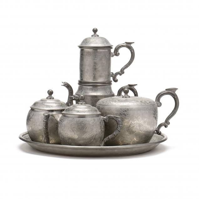 antique-six-piece-chinese-dragon-pewter-tea-set